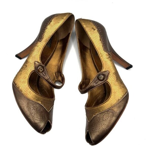 Prada vintage sequin Peep toe pump Sz 385 - Picture 2 of 14